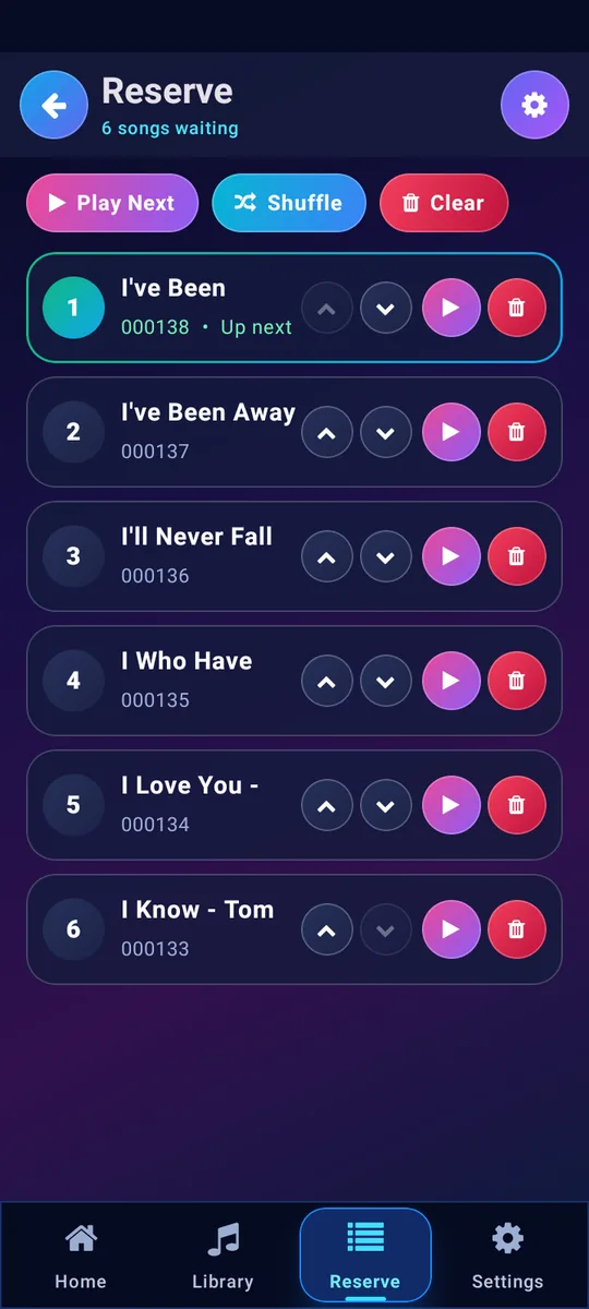 Reserve list with songs waiting to be sung
